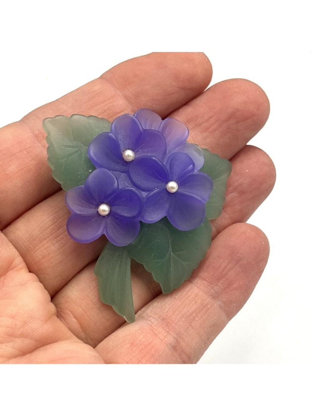 Vintage 80s Avon Sweet Violet Brooch Pin Purple Green Faux Pearl Spring Floral